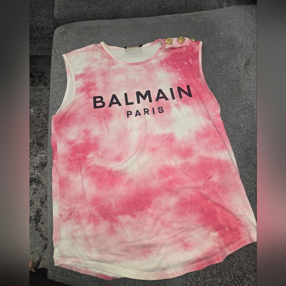 Balmain Pink and White Sleeveless Tank